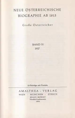 Buch: Neue Österreichische Biographie ab 1815, Große Österreicher. Band IV