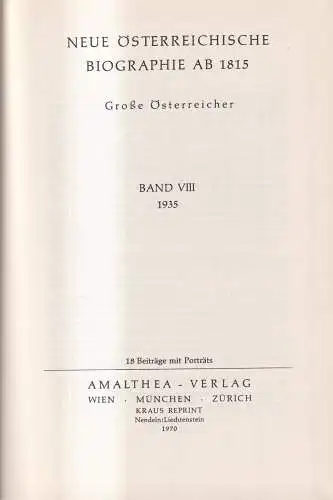 Buch: Neue Österreichische Biographie ab 1815, Große Österreicher. Band VIII