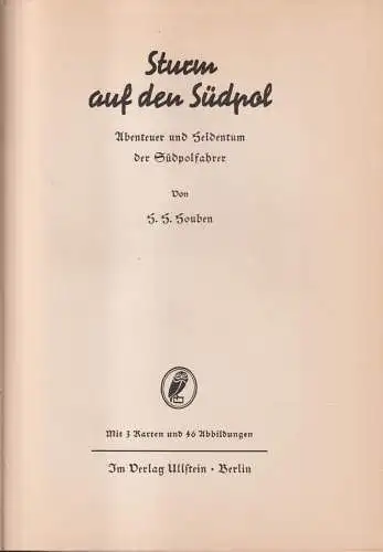 Buch: Sturm auf den Südpol, H. H. Houben, 1934, Verlag Ullstein, gebraucht, gut