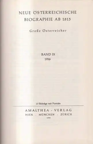 Buch: Neue Österreichische Biographie ab 1815, Große Österreicher. Band IX