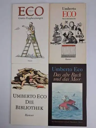 4 Taschenbücher Umberto Eco: Bibliothek; Gratis-Prophezeiungen; Streichholzbrief