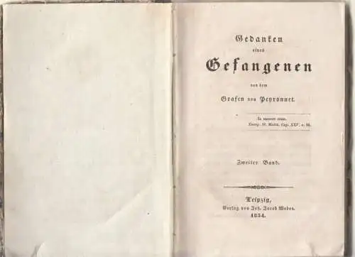 Buch: Gedanken eines Gefangenen von dem Grafen von... Graf von Peyronnet. 1854