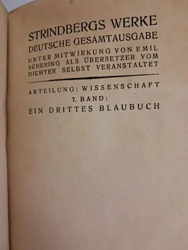 Buch: Ein drittes Blaubuch, August Strindberg, 1921, mit Exlibris von G. Otto