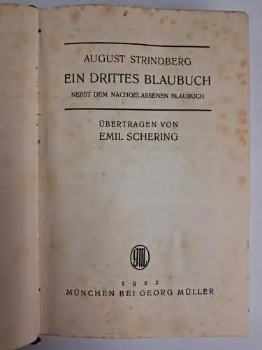 Buch: Ein drittes Blaubuch, August Strindberg, 1921, mit Exlibris von G. Otto