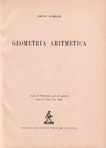 Buch: Geometria Aritmetica, Kähler, Erich. 1958, Nicola Zanichelli Editore