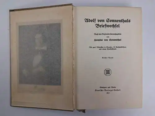 Buch: Adolf von Sonnenthals Briefwechsel, 2 Bde., 1912, Deutsche Verlags-Anstalt