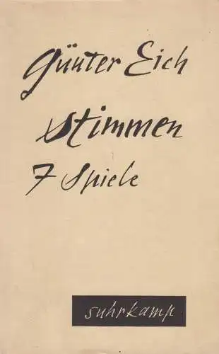 Buch: Stimmen, 7 Hörspiele. Eich, Günter, 1958, Suhrkamp Verlag