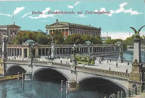 AK Berlin. Friedrichsbrücke mit Nationalgalerie. ca. 1914, Postkarte, gut