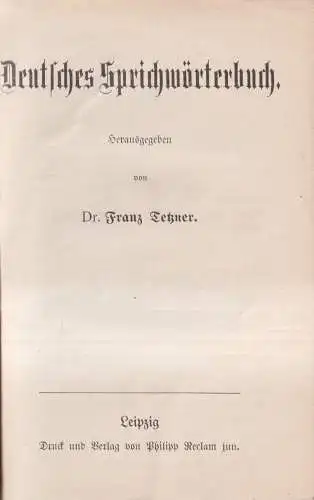 Buch: Deutsches Sprichwörterbuch, Franz Tetzner, Reclam Verlag, gebraucht, gut