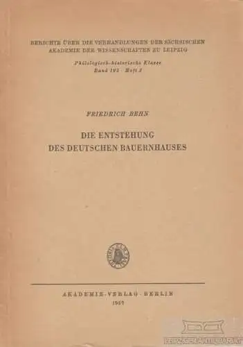 Buch: Die Entstehung des deutschen Bauernhauses, Behn, Friedrich. 1957