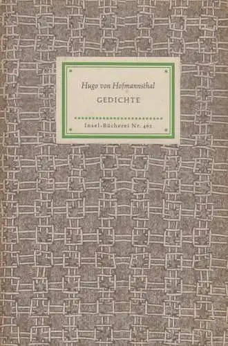 Insel-Bücherei 461, Gedichte, Hofmannsthal, Hugo von. 1955, Insel-Verlag