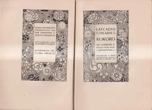 Buch: Kokoro, Lafcadio Hearn, 1913, Rütten & Loening, Pergamentband