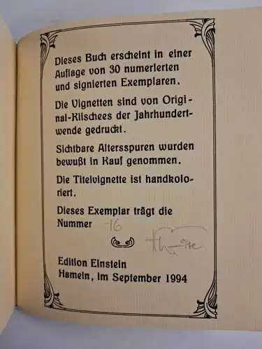 Buch: Vignetten des Jugendstil, Hans Witte, 1994, Edition Einstein, signiert!