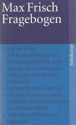 Buch: Fragebogen, Frisch, Max, 1992, Suhrkamp Verlag, gebraucht, sehr gut