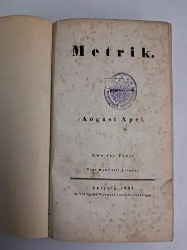 Buch: Metrik. Zweiter Theil, August Apel, 1834, Weygand Verlag