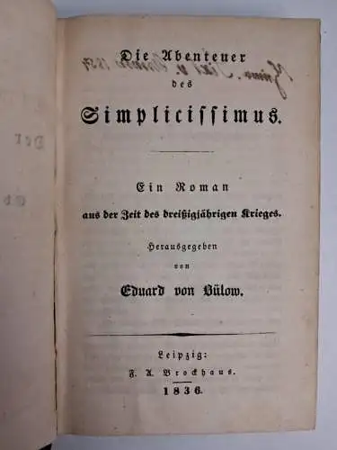 Buch: Die Abenteuer des Simplicissimus, Eduard von Bülow (Hg.), 1836, Brockhaus