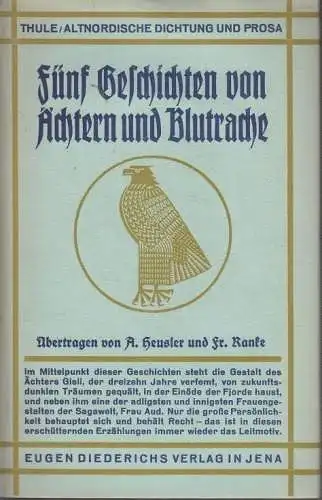 Buch: Fünf Geschichten von Ächtern und Blutrache, Heusler, 1922, gebraucht, gut