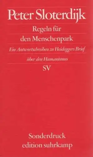 Buch: Regeln für den Menschenpark, Sloterdijk, Peter. 2004, Suhrkamp Verlag