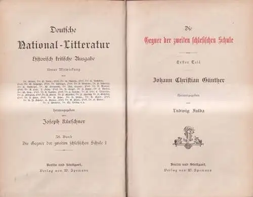 Buch: Die Gegner der zweiten schlesischen Schule erster Teil I, J. Chr. Günther