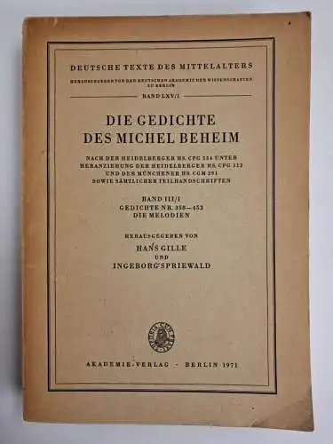 Buch: Die Gedichte des Michel Beheim Band I-III/1, 3 Bände, Akademie Verlag