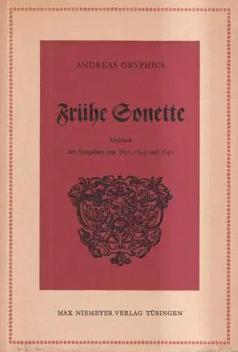 Buch: Frühe Sonette, Andreas Gryphius, 1964, Max Niemeyer,. gebraucht, gut