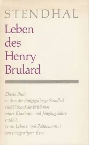 Buch: Leben des Henry Brulard, Stendhal. Gesammelte Werke in Einzelbänden, 1982