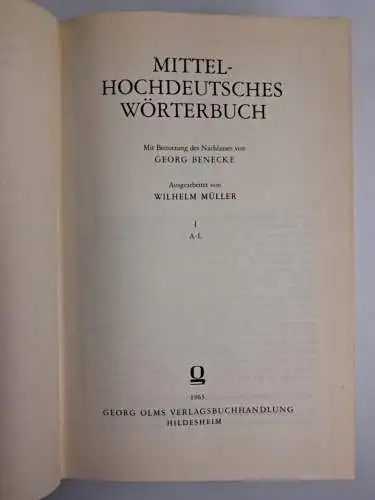 Buch: Mittelhochdeutsches Wörterbuch I-II, G. F. Becker, Olms, 1963, 4 Bände