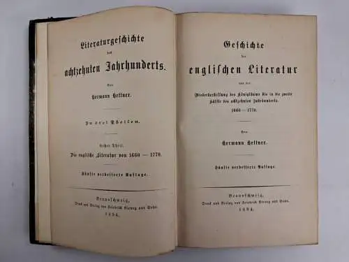 Buch: Literaturgeschichte des achtzehnten Jahrhunderts, Hettner, 5 Bände, 1894