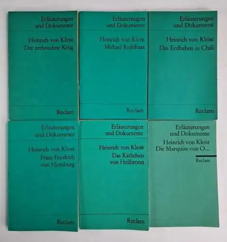 6 Bücher Reclam Erläuterungen und Dokumente Heinrich von Kleist, 6 Bände