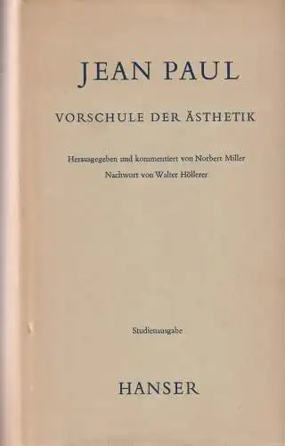 Buch: Vorschule der Ästhetik, Paul, Jean, 1963, Carl Hanser, gebraucht, gut