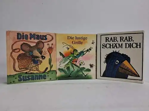 3 DDR Papp Leporello Bilderbücher: Maus Susanne, Lustige Grille, Rab schäm dich