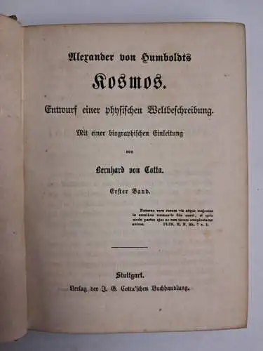 Buch: Kosmos. Humboldt, Alexander von, 4 Bände, 1869, Cotta'scher Verlag