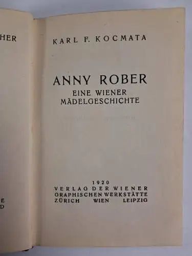 Buch: Anny Rober, Karl F. Kocmata, 1920, Novellenbücher, signiert, Wien