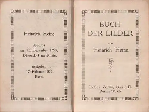 Buch: Buch der Lieder, Heinrich Heine, Globus Verlag, Minibuch, gebraucht, gut