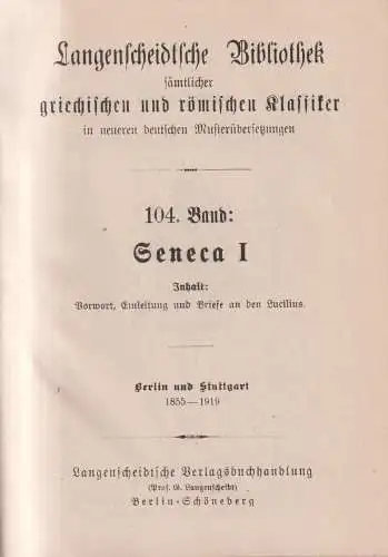 Buch: Seneca I+II - Ausgewählte Schriften, Langenscheidtsche Bibliothek, 2 Bände