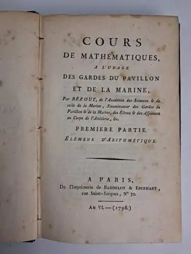 Buch: Cours de Mathematiques a l'usage des Gardes du Pavillon et de la Marine 1