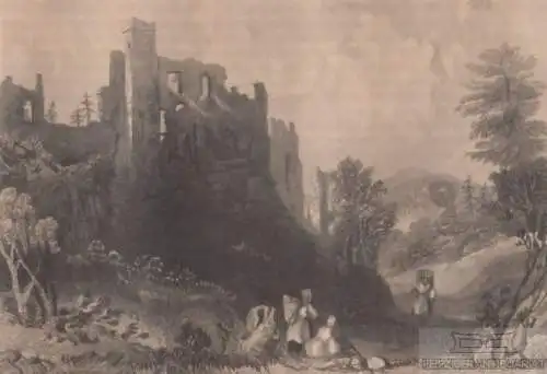 Ruine Henneberg. aus Meyers Universum, Stahlstich. Kunstgrafik, 1850