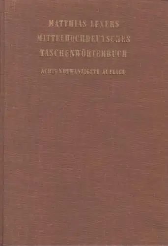 Buch: Matthias Lexers mittelhochdeutsches Taschenwörterbuch, 1956, S. Hirzel