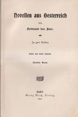 Buch: Novellen aus Österreich, 2 Bände, Ferdinand von Saar, 1904, G. Weiß Verlag