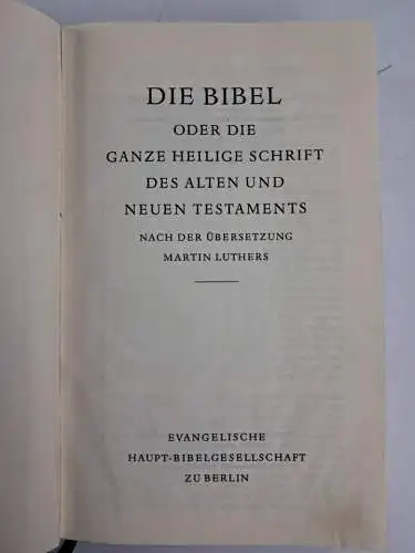 Biblia: Die Bibel, Martin Luther, Bibelgesellschaft zu Berlin, 1967