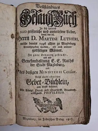 Buch: Vollständiges Gesang-Buch, Martin Luther, 1817, Faberscher Verlag