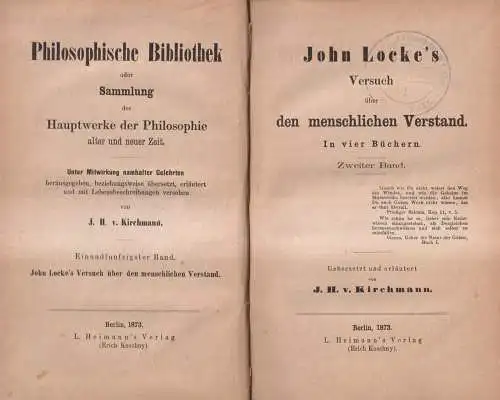 Buch: John Locke's Versuch über den menschlichen Verstand 2. Band, 1873, Heimann