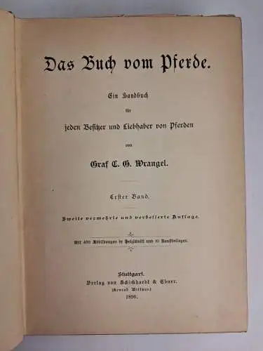 Buch: Das Buch vom Pferde, 2 Bände, C.G. Wrangel, 1890/1895, Schickhardt & Ebner