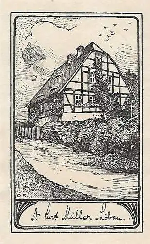 Original Druck Exlibris: Curt Müller. Löbau, Fachwerkhaus, gebraucht, gut