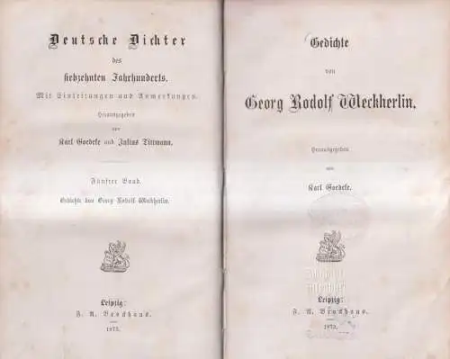 Buch: Gedichte von Georg Rodolf Weckherlin, Karl Goedeke (Hg.), 1873, Brockhaus