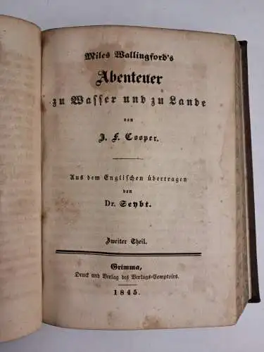 Buch: Miles Wallingford's Abenteuer zu Wasser und zu Lande, J. F. Cooper, 1845