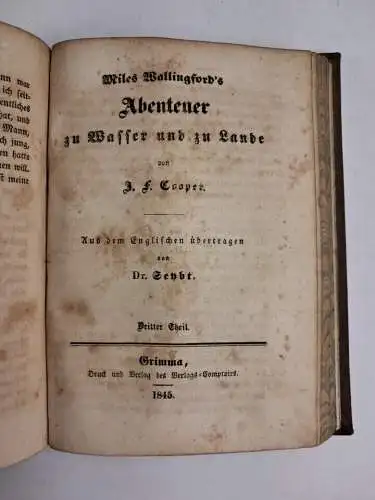 Buch: Miles Wallingford's Abenteuer zu Wasser und zu Lande, J. F. Cooper, 1845