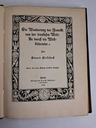 Buch: Die Wanderung der Novelle, Grisebach, Eduard, 1889, F. & P. Lehmann