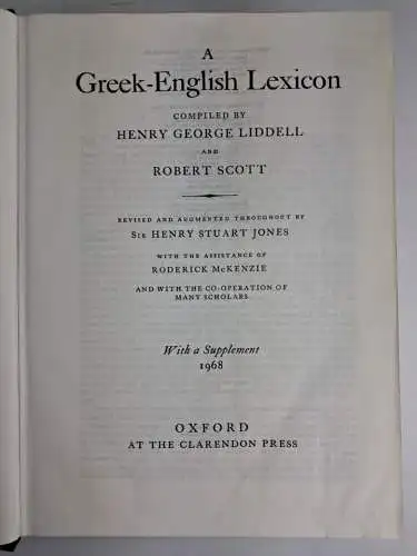 Buch: A Greek-English Lexicon With a Supplement, H. G. Liddell, 1968, Clarendon