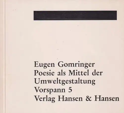 Buch: Poesie als Mittel der Umweltgestaltung, Gomringer, Eugen, 1969, gebraucht